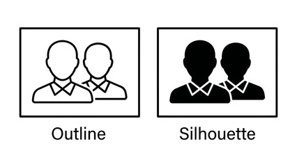 Fototapeta premium Team Icon Comparison: Two icons representing a team, one as an outline and the other as a silhouette, are shown side-by-side to illustrate different visual styles.
