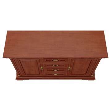 Sideboard Cabinet - Wide classic wooden sideboard cabinet with central drawers and side doors, isolated on a white background. 3D render image