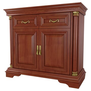 Sideboard Cabinet - Classic wooden sideboard cabinet with two doors and drawers, isolated on a white background. 3D render image