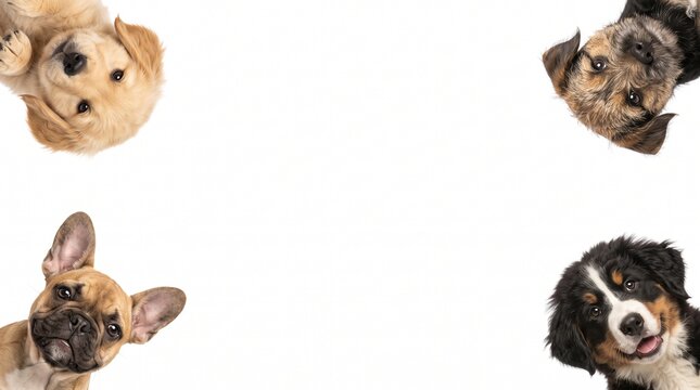 Cute dogs peeking from all four corners