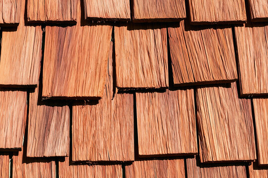 Natural red cedar wood shingles texture background for roofing or siding