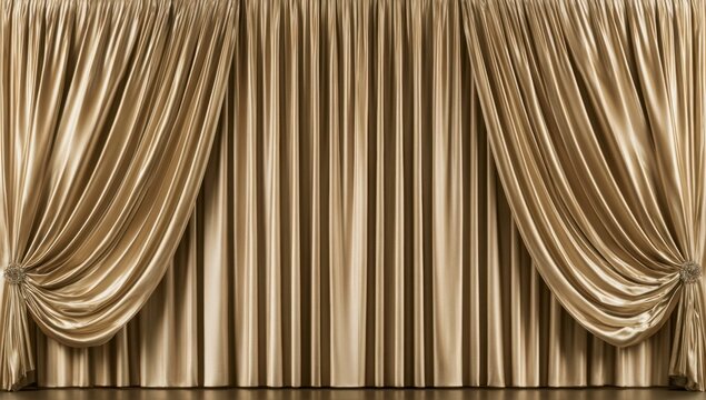 Luxurious gold satin curtains draped elegantly on a stage