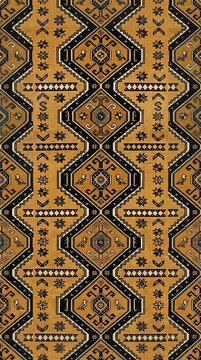 Seamless pattern of traditional caucasian carpet with geometric ornaments and bird motifs