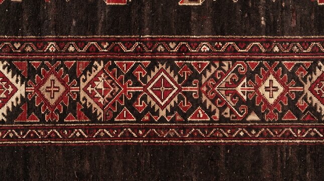 Traditional caucasian rug pattern with geometric motifs and intricate border details