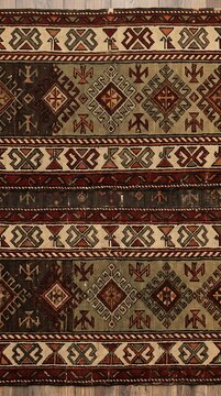 Traditional anatolian kilim rug pattern with geometric tribal motifs and earthy tones