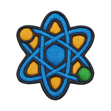 PNG Colorful embroidered atom patch.