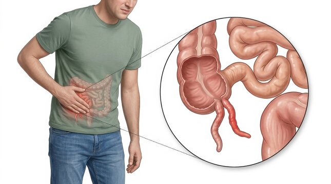 Man experiencing abdominal pain due to appendicitis inflammation