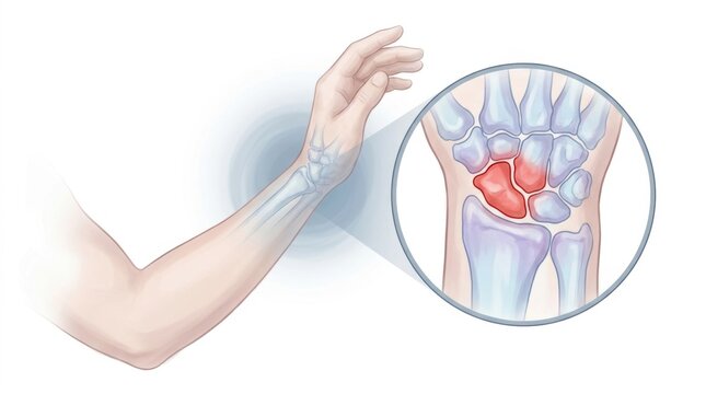 Illustration of a painful wrist joint with highlighted scaphoid bone