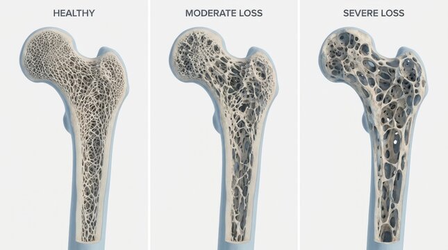 Comparison of healthy bone density versus moderate and severe bone loss
