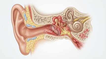 Naklejka premium Detailed illustration of the human ear anatomy and its inner structures