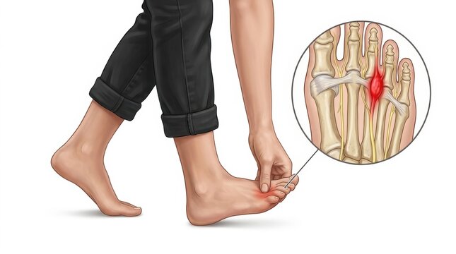 Illustration of a person experiencing foot pain due to Morton's neuroma