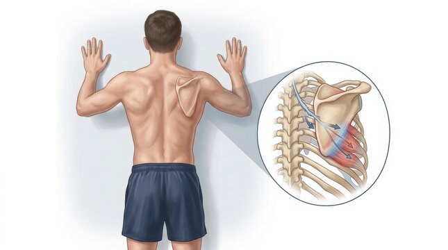 Man performing wall stretch to improve shoulder blade mobility and scapular control