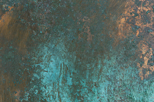 Rustic Oxidized Copper Metal Surface with Verdigris Patina