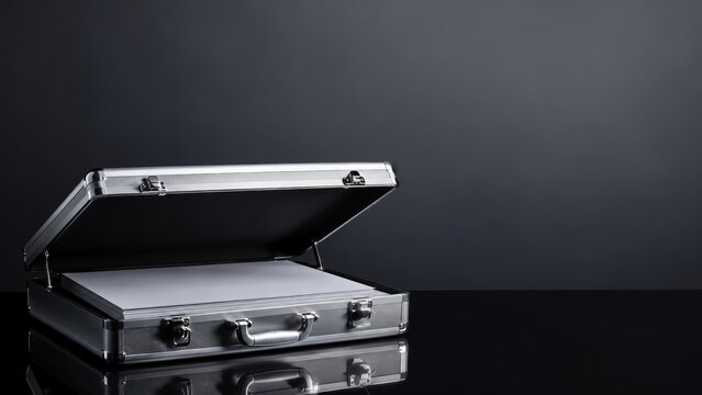 Antitrust investigation document inside open aluminum briefcase