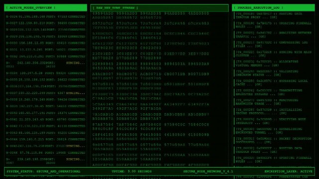 Network Server Nodes Hex Data Monitoring Animation.