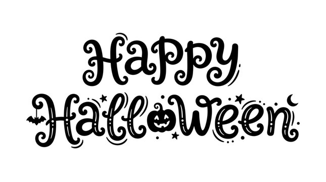 Halloween Happy Halloween text, playful typography design, festive holiday lettering, spooky brush script style with pumpkin icons, cute font illustration Vector
