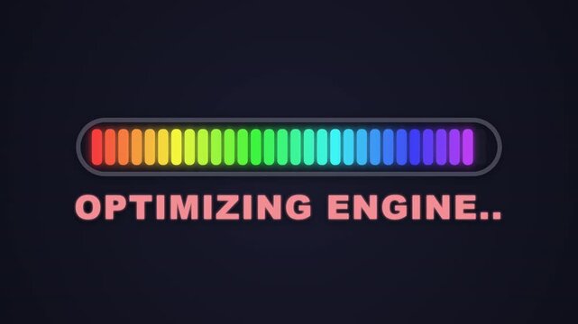 Optimizing Engine Loading Bar. Digital progress indicator for software update or processing.
