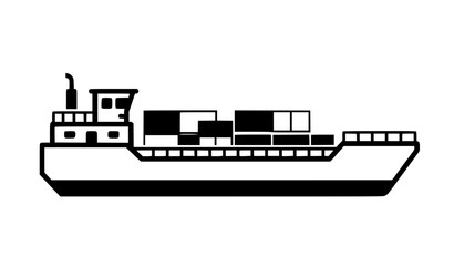 Black and white cargo barge boat icon for water transport and shipping © MDShahinuddin