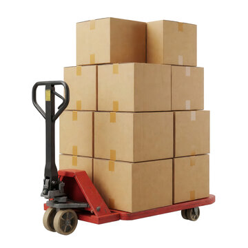 Stack of Cardboard Boxes on Pallet Jack Transparent Background