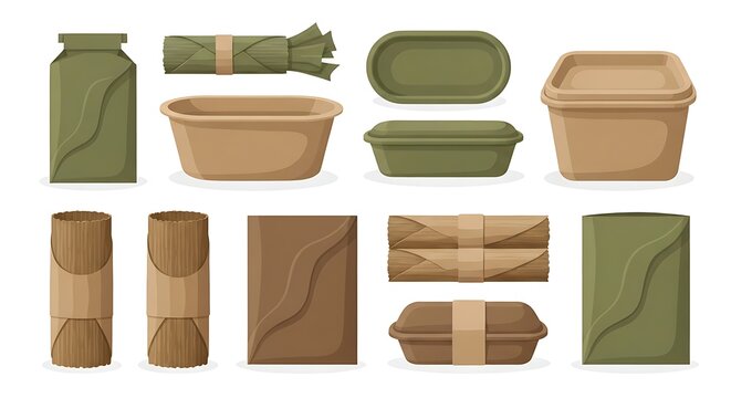 Set of biodegradable craft paper food packaging containers and containers vector
