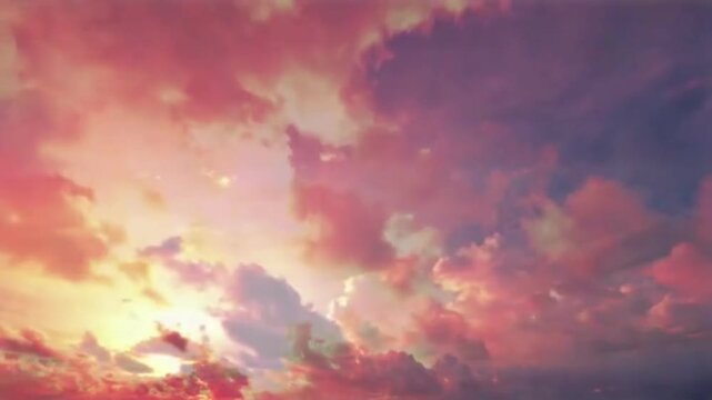 Dramatic Fiery Sunset Clouds with Glowing Golden Sunbeams Loop