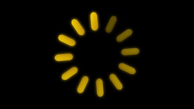 Yellow loading icon spinning in a circle. Digital progress bar buffering animation.