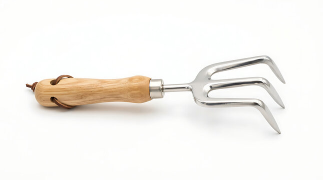 Gardening hand cultivator with wooden handle