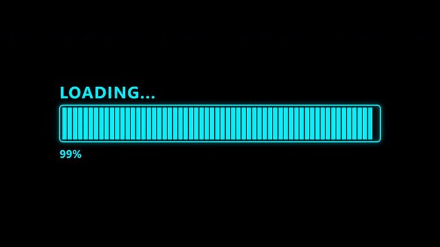 Digital loading bar at ninety nine percent. Progress status indicator for software installation.