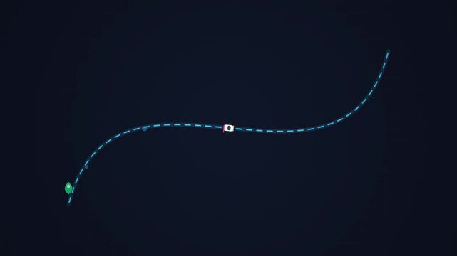 Minimalist Car Moving Along GPS Navigation Route Line