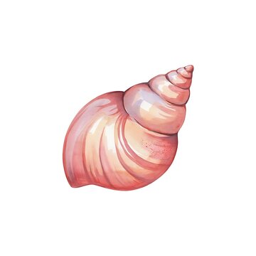 Single spiral seashell. Pink conch shell isolated. Marine nature illustration.