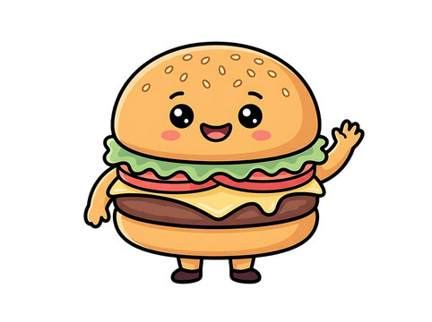 Cute pixel art burger character waving a friendly hand