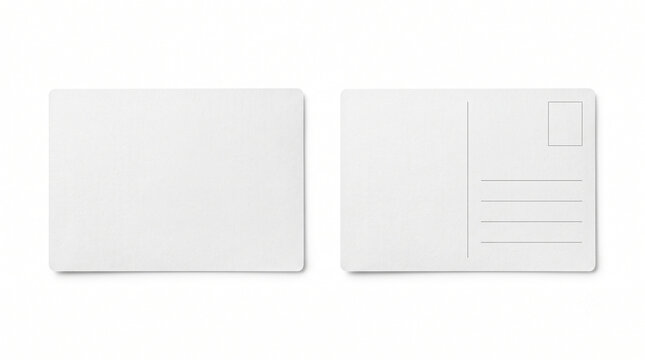 Blank white postcard front and back view mockup template isolated on plain white background