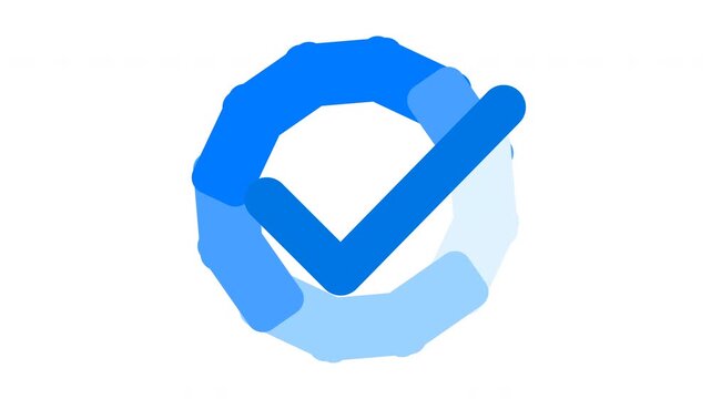 Blue check mark icon in circular frame. Verified symbol for quality and security.