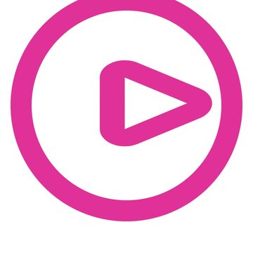 Vibrant pink play button icon for digital media applications represents interactive streaming motion footage with minimalist graphic design elements set against a solid plain on white background