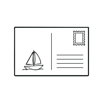 Travel Postcard Line Art - Sailboat Envelope Icon for Holiday Greetings and Summer Vacation Media