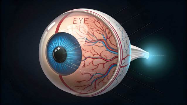 Anatomical depiction of the human eye with a map of the world replacing the retina.