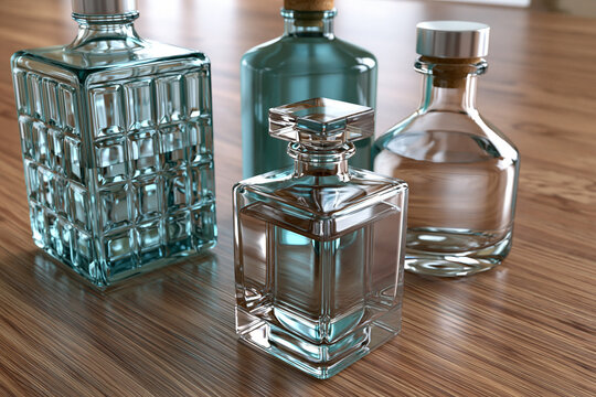 Variety of bottles on a wooden table
