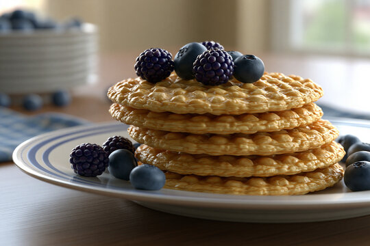 Stack of waffles with berries on a plate