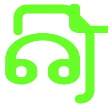 Green document icon merging with abstract digital headphones symbol creating a dynamic animated video motion sequence featuring minimalist line art style graphics on white background