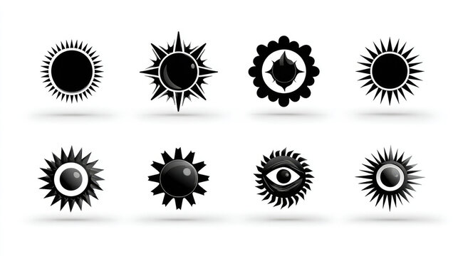 Minimalist black sun icon on transparent background
