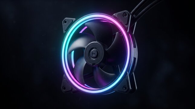 RGB cooling fan with rainbow neon light isolated on black background