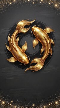 Two golden koi fish swimming together representing harmony prosperity and good fortune