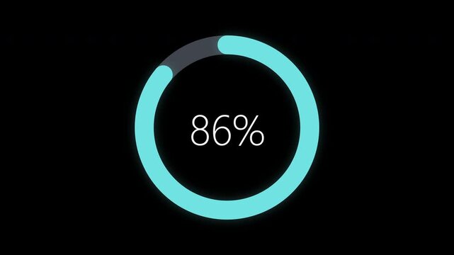 Digital loading progress bar showing eighty six percent. Circular data processing interface.