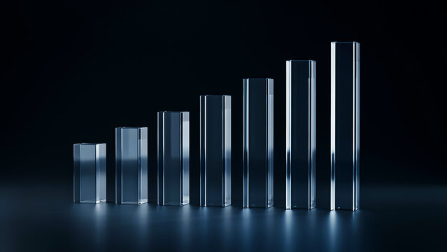 Minimalist Glass Bar Graph Showing Increasing Columns for Corporate Growth and Financial Success