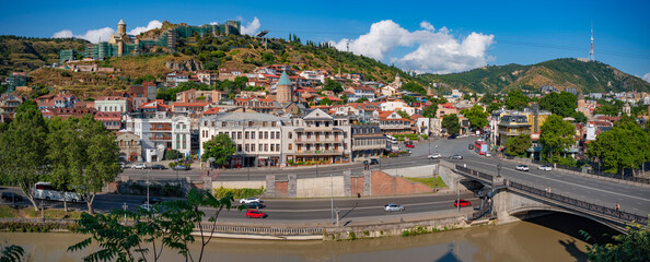 Old Town Tbilisi panorama with Narikala fortress and Kura river, Georgia travel background with copy space © Aliaksei