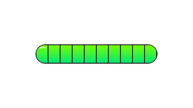 Green loading bar icon. Digital progress meter with segmented status indicator.