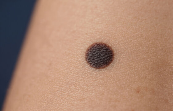 Macro shot of a regular round benign melanocytic nevus mole on caucasian human skin for cancer screening