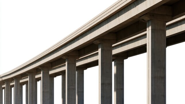 Concrete highway overpass bridge structure isolated on white background