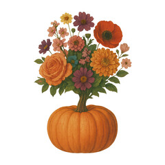 Fototapeta premium PNG Floral pumpkin bouquet illustration