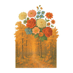 Fototapeta premium PNG Floral autumn forest illustration